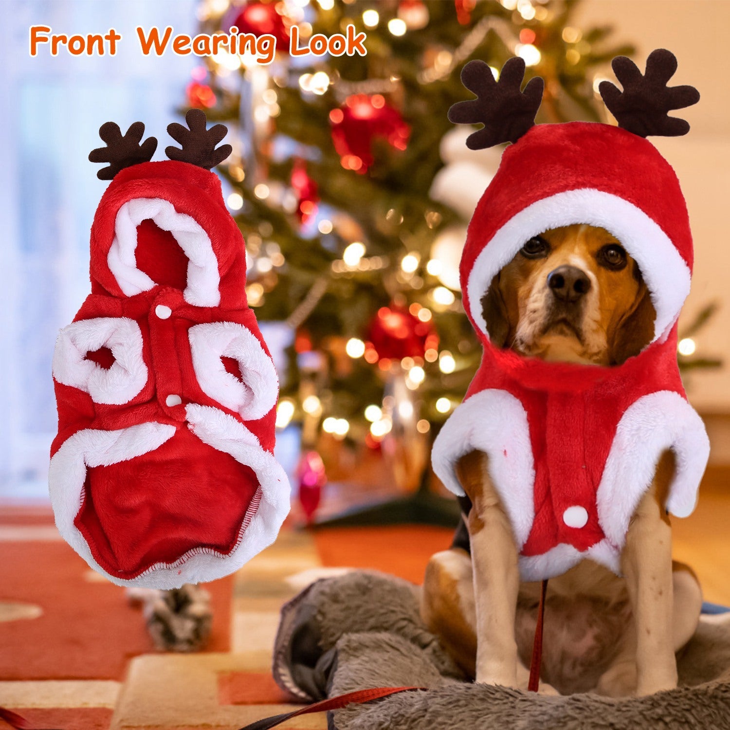 Santa & Reindeer Pet Costume – Red Christmas Outfit with Antlers for Small & Medium Dogs & Cats (S-XL)