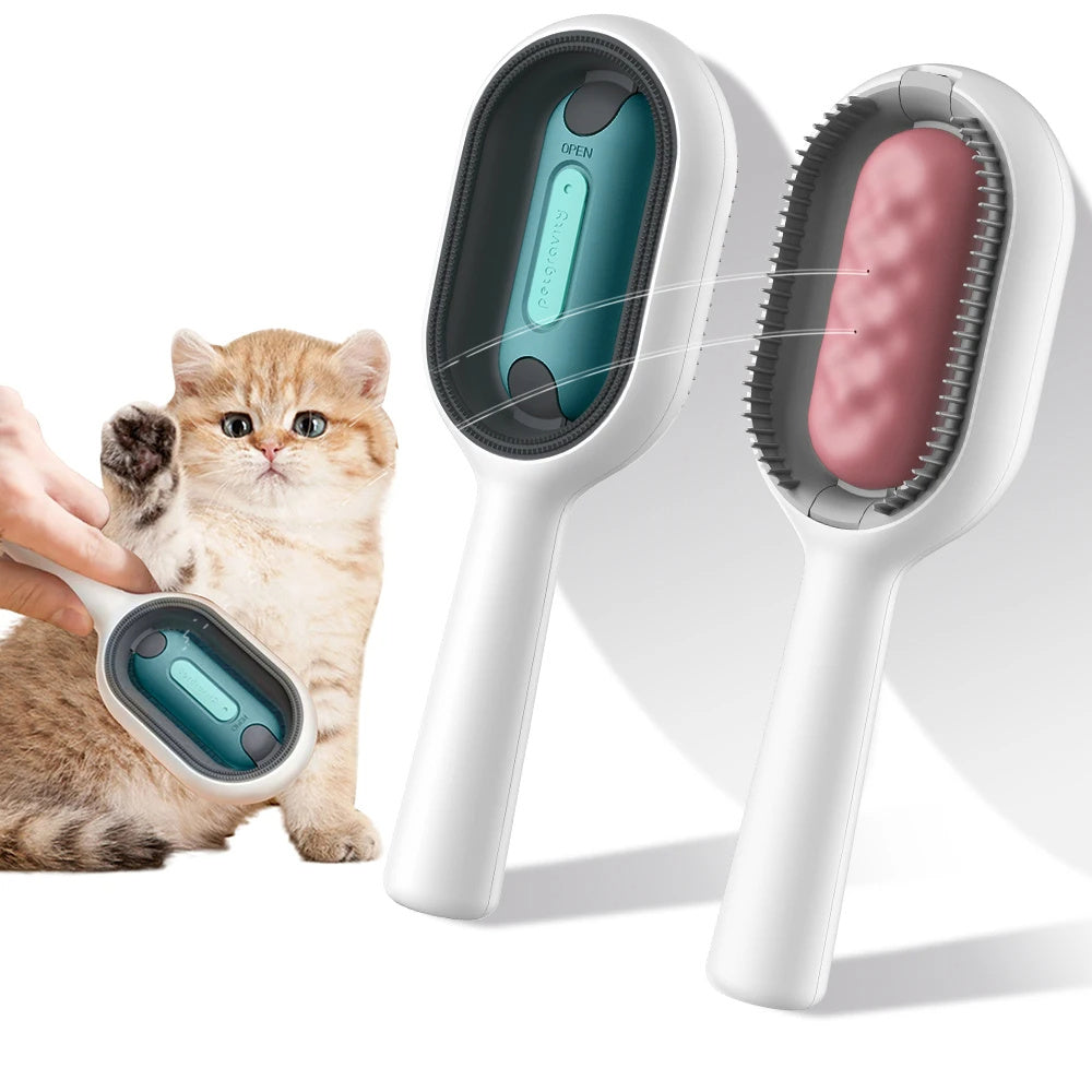 4-in-1 Cat & Dog Grooming Brush with Water Tank – Double-Sided Hair Removal & Cleaning Comb