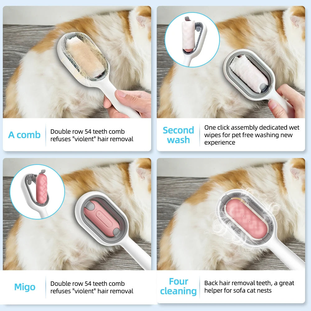 4-in-1 Cat & Dog Grooming Brush with Water Tank – Double-Sided Hair Removal & Cleaning Comb
