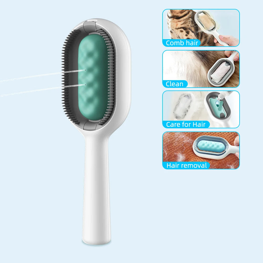 4-in-1 Cat & Dog Grooming Brush with Water Tank – Double-Sided Hair Removal & Cleaning Comb