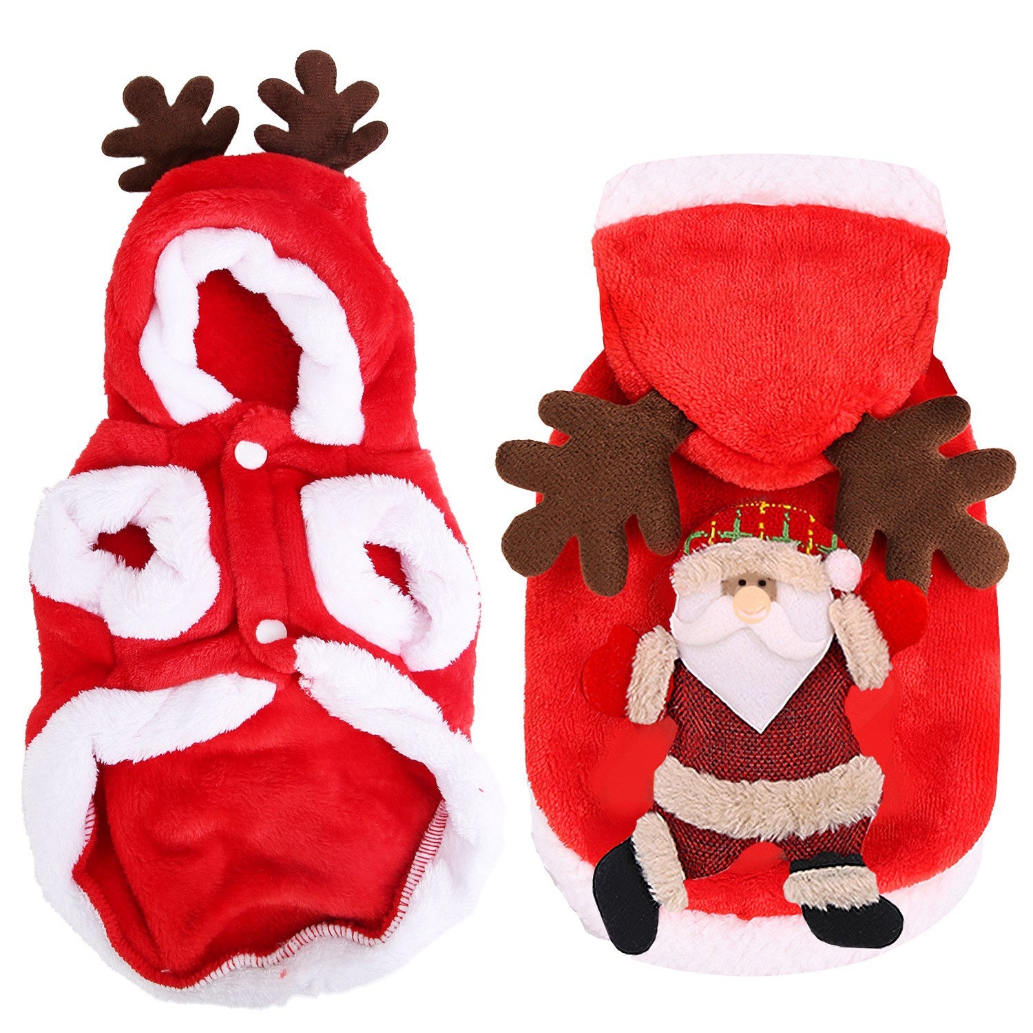 Santa & Reindeer Pet Costume – Red Christmas Outfit with Antlers for Small & Medium Dogs & Cats (S-XL)