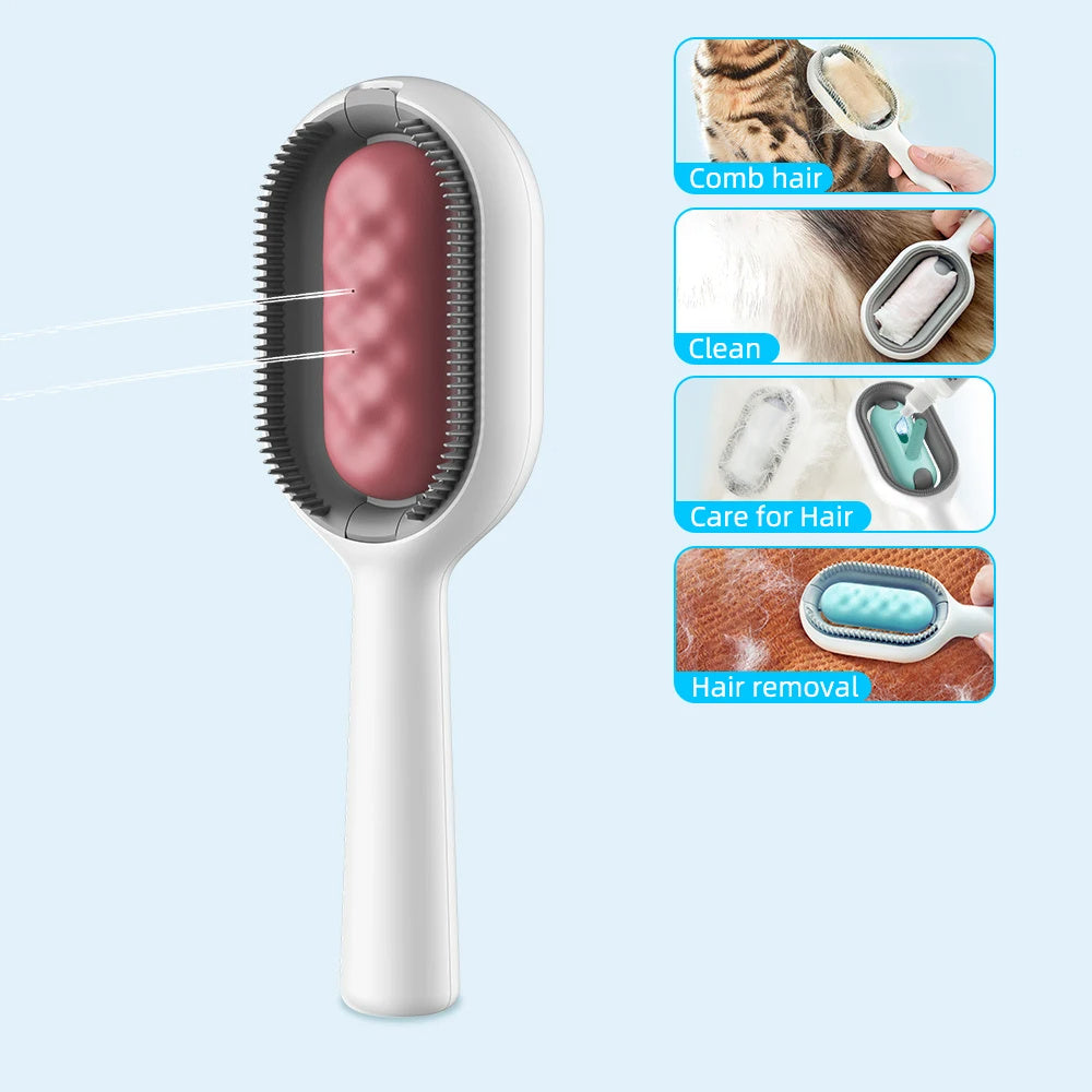 4-in-1 Cat & Dog Grooming Brush with Water Tank – Double-Sided Hair Removal & Cleaning Comb