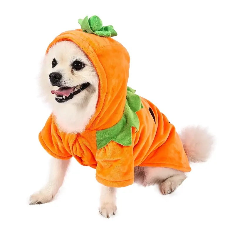Dog Hoodie Halloween Style Pumpkin Cosplay Costume Warm Fleece Clothes