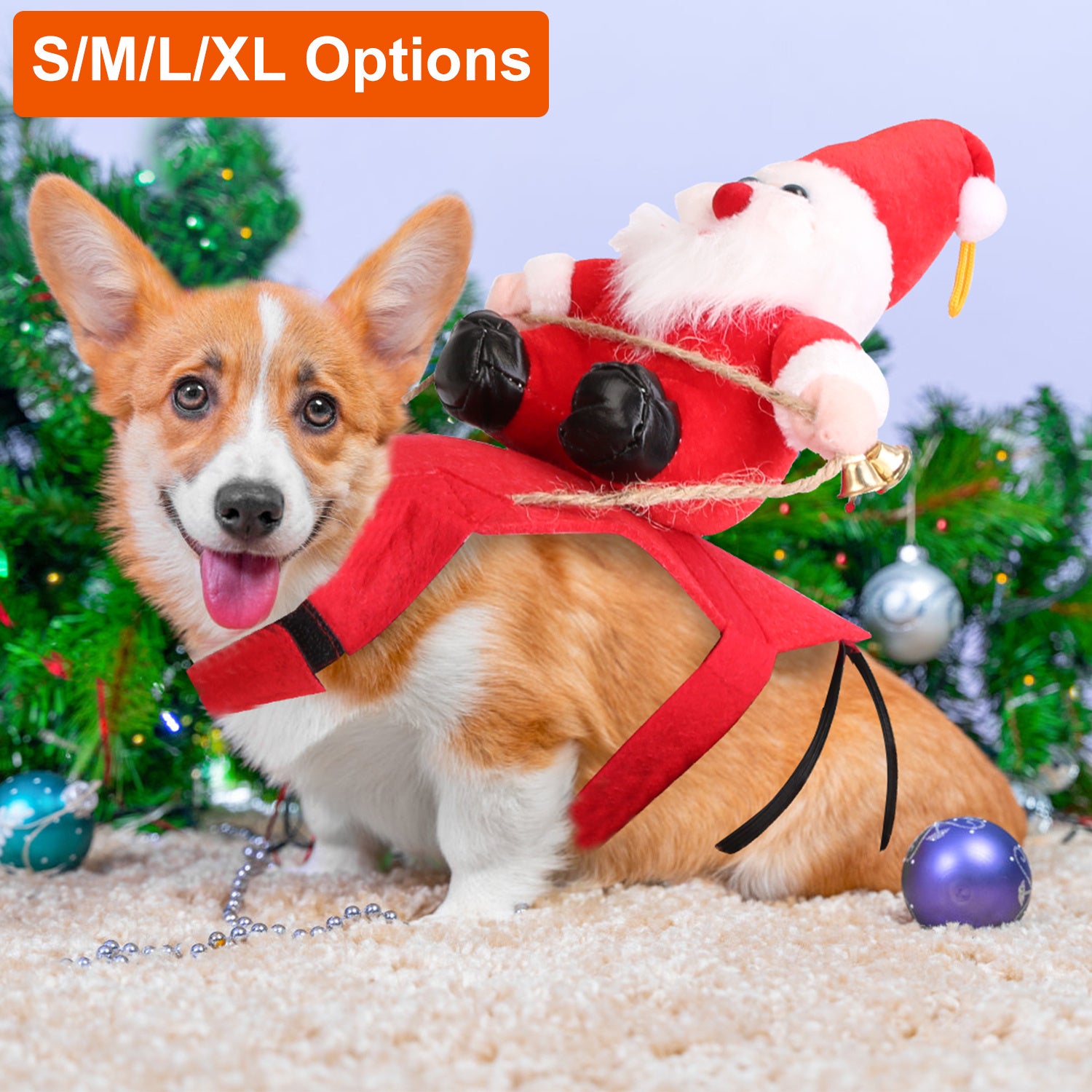 Riding Santa Pet Costume – Festive Red Christmas Coat with Jingle Bell for Dogs & Cats (S-XL)