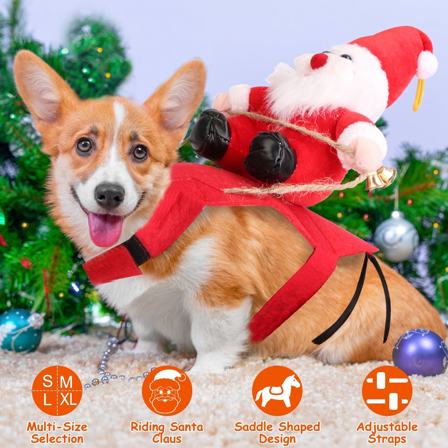 Riding Santa Pet Costume – Festive Red Christmas Coat with Jingle Bell for Dogs & Cats (S-XL)