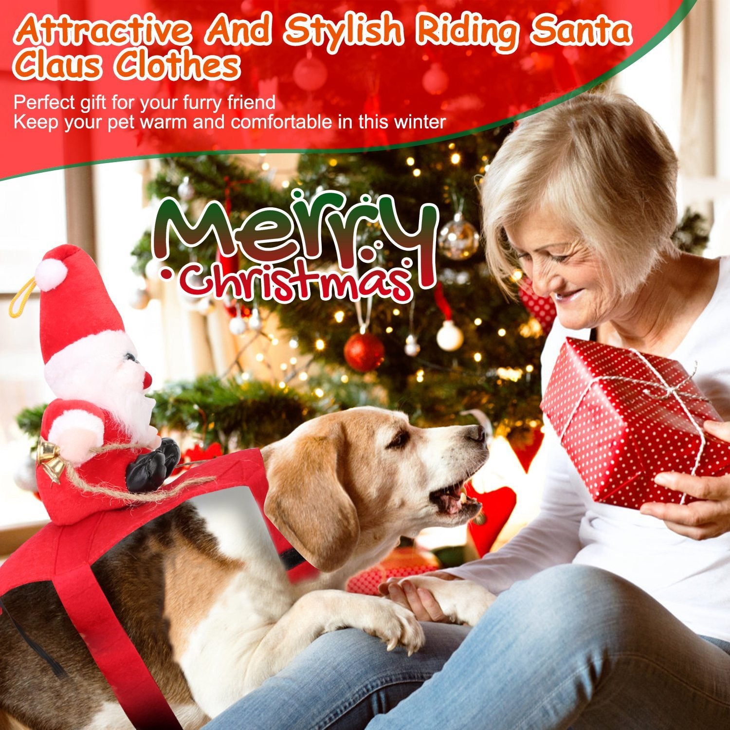 Riding Santa Pet Costume – Festive Red Christmas Coat with Jingle Bell for Dogs & Cats (S-XL)