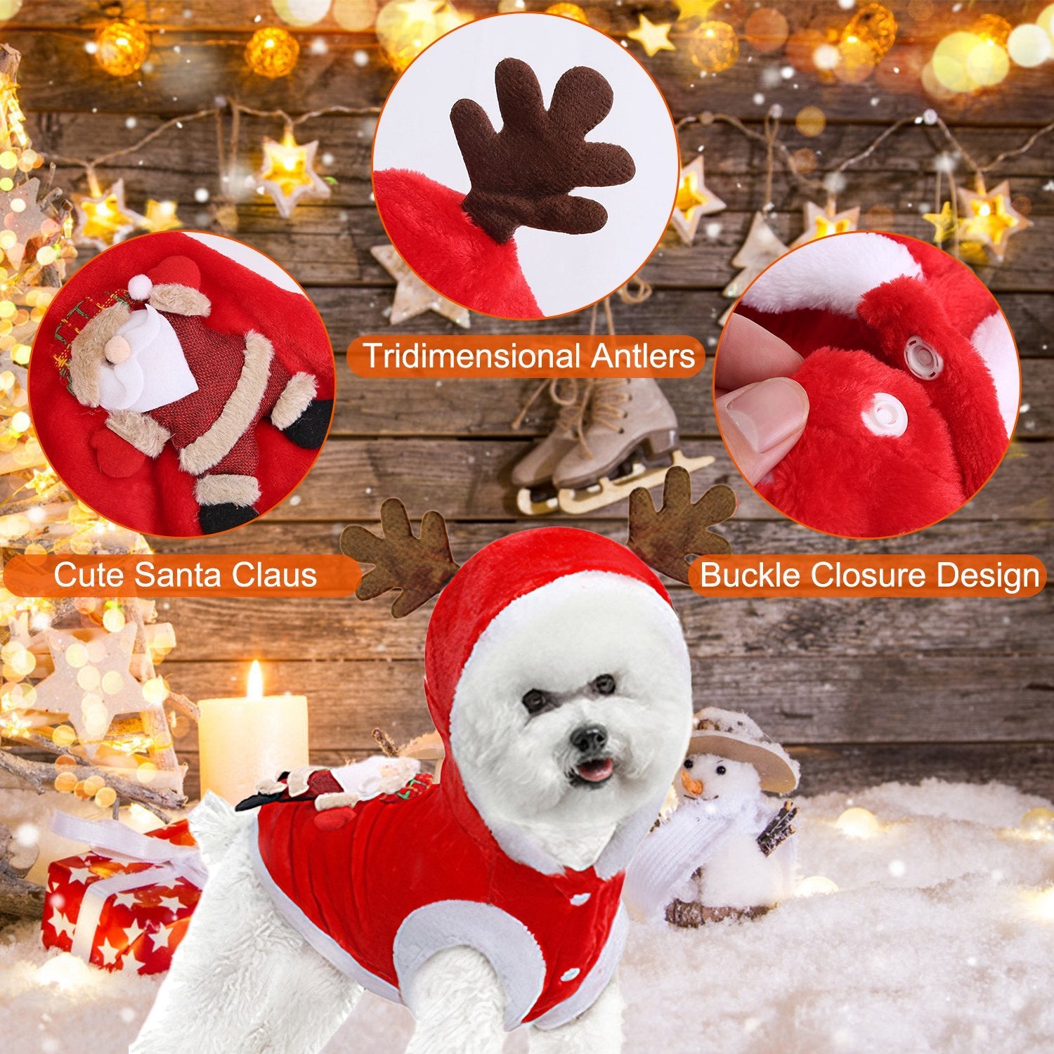 Santa & Reindeer Pet Costume – Red Christmas Outfit with Antlers for Small & Medium Dogs & Cats (S-XL)