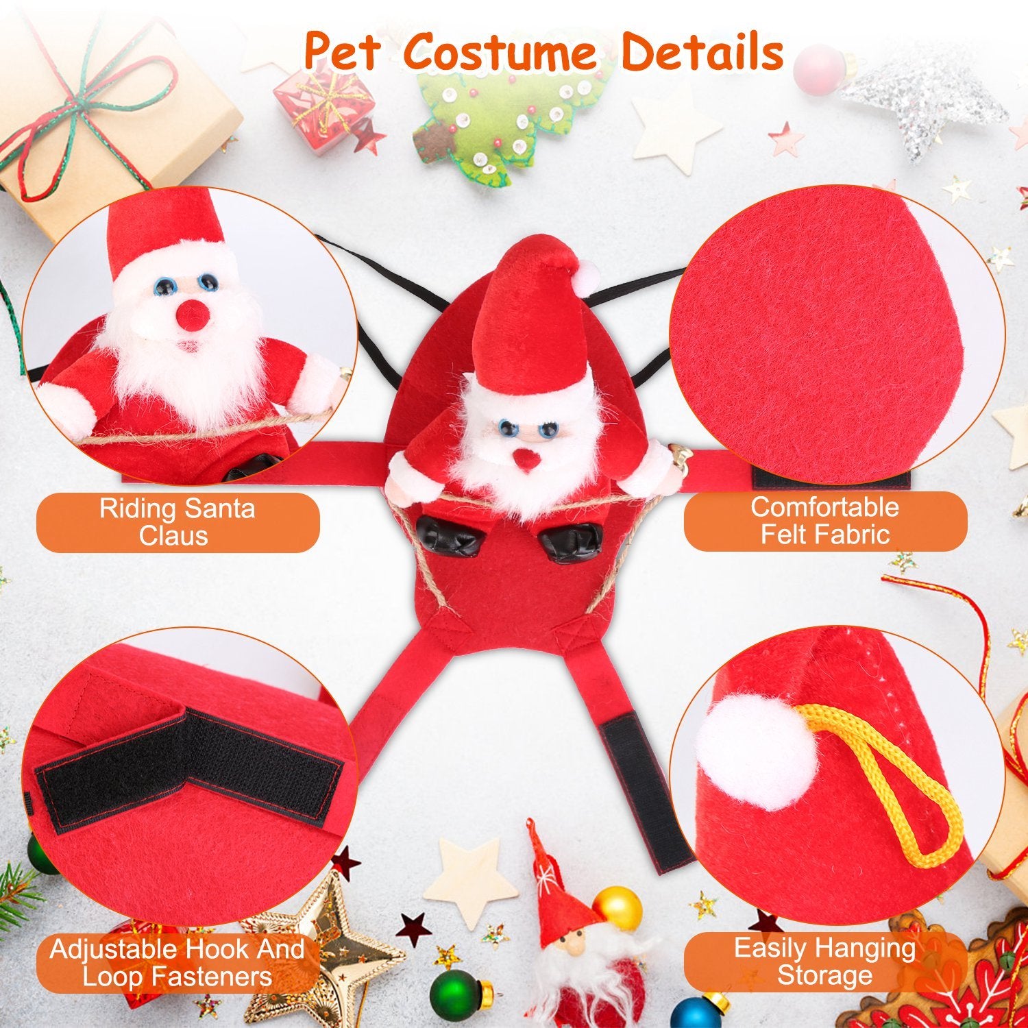 Riding Santa Pet Costume – Festive Red Christmas Coat with Jingle Bell for Dogs & Cats (S-XL)