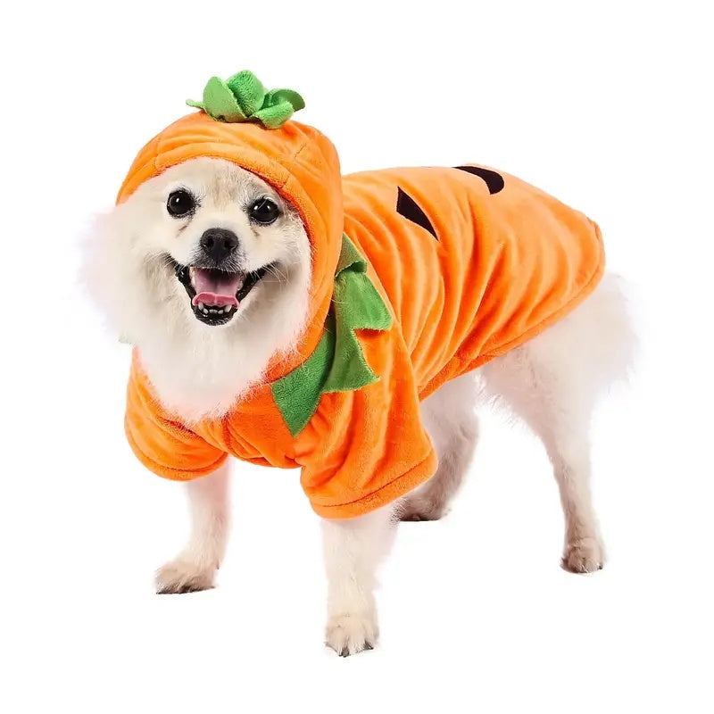 Dog Hoodie Halloween Style Pumpkin Cosplay Costume Warm Fleece Clothes