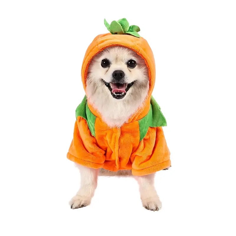 Dog Hoodie Halloween Style Pumpkin Cosplay Costume Warm Fleece Clothes