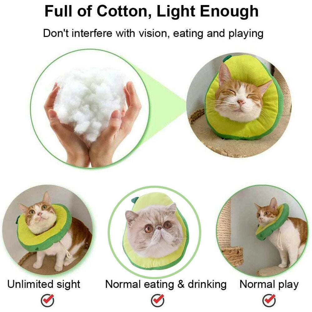 Soft Adjustable Pet Recovery Collar – Cute Lemon, Avocado, Peach & Toast Designs for Cats & Small Dogs (S-L)