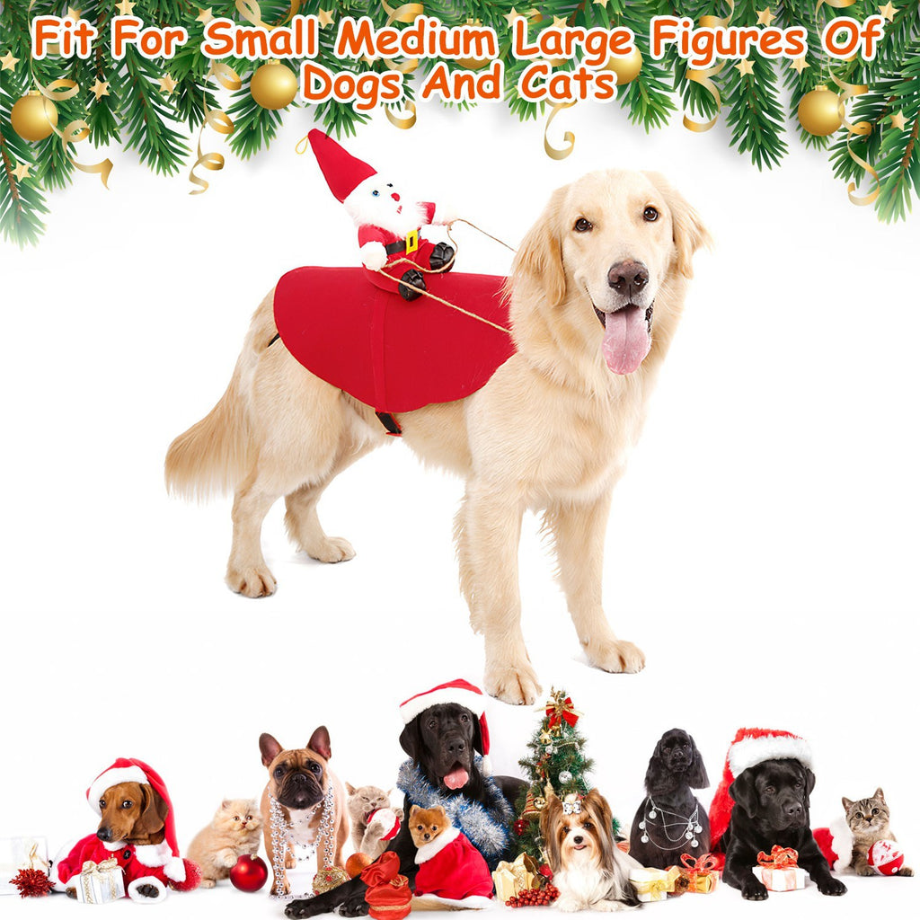 Riding Santa Pet Costume – Festive Red Christmas Coat with Jingle Bell for Dogs & Cats (S-XL)