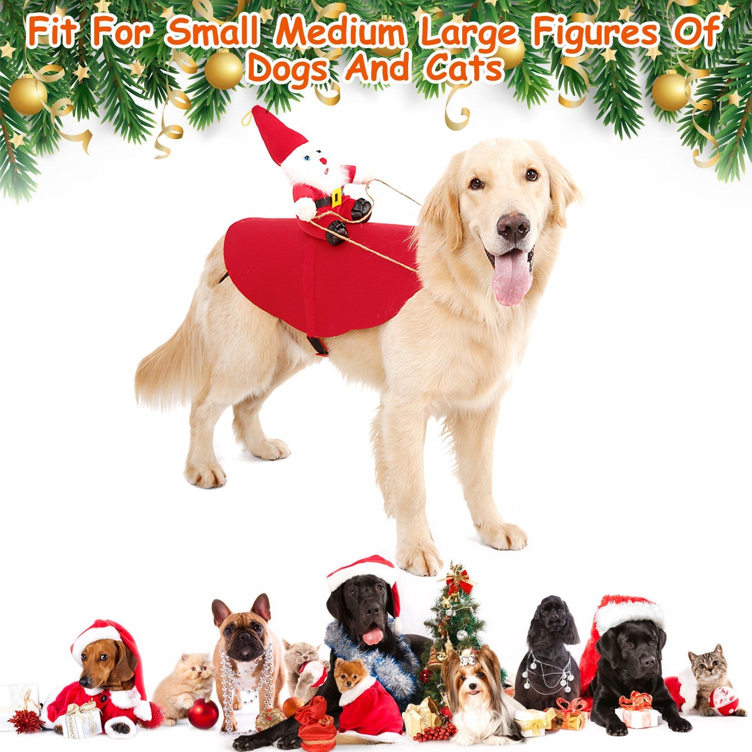 Riding Santa Pet Costume – Festive Red Christmas Coat with Jingle Bell for Dogs & Cats (S-XL)