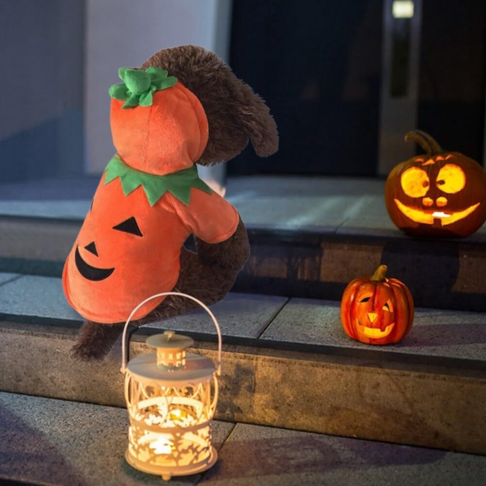 Dog Hoodie Halloween Style Pumpkin Cosplay Costume Warm Fleece Clothes