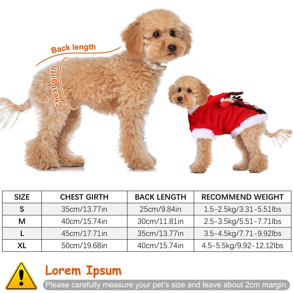 Santa & Reindeer Pet Costume – Red Christmas Outfit with Antlers for Small & Medium Dogs & Cats (S-XL)