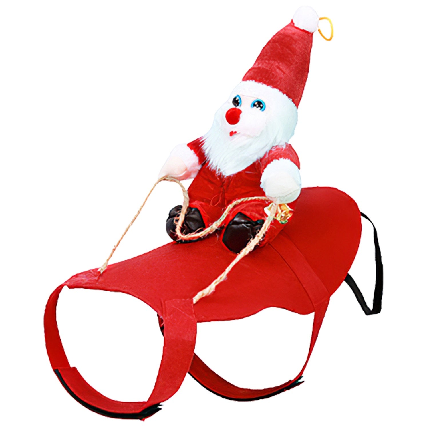 Riding Santa Pet Costume – Festive Red Christmas Coat with Jingle Bell for Dogs & Cats (S-XL)