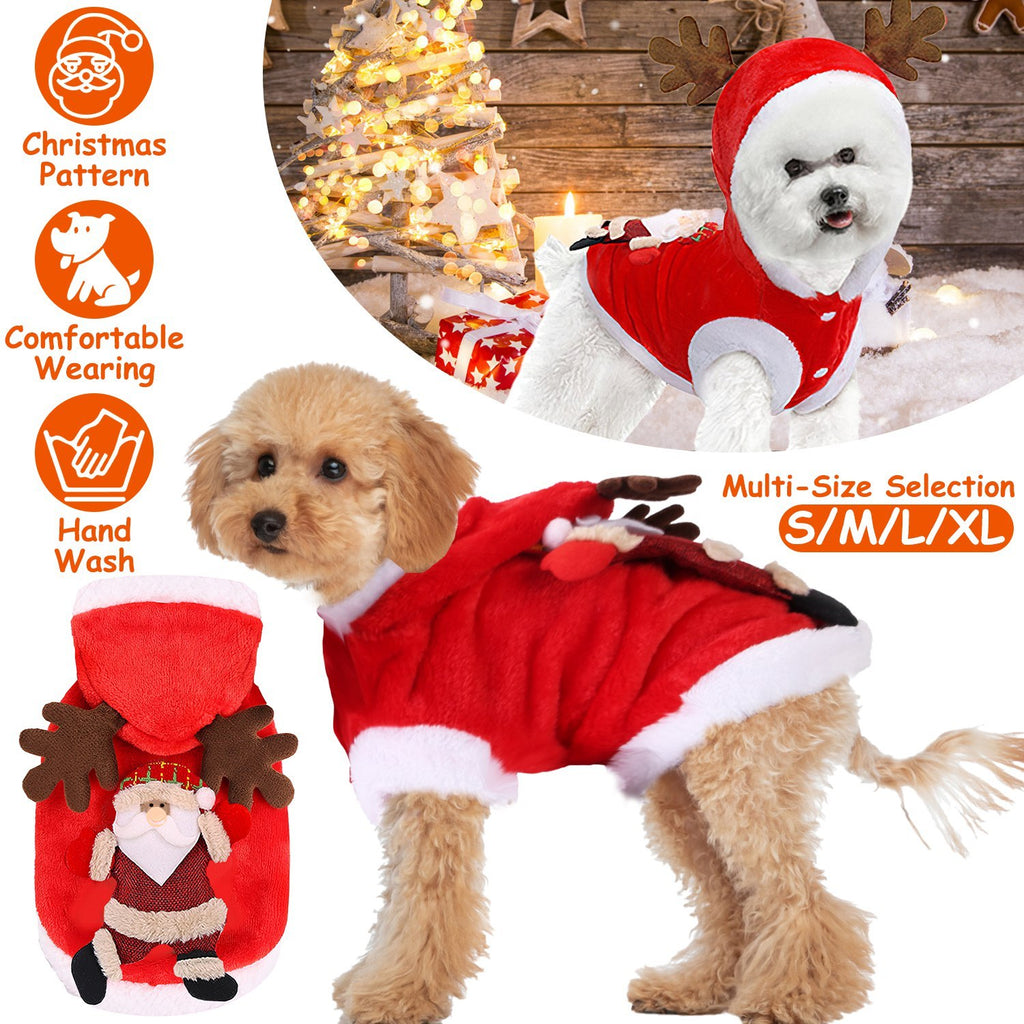 Santa & Reindeer Pet Costume – Red Christmas Outfit with Antlers for Small & Medium Dogs & Cats (S-XL)